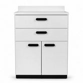Clinic 2-drawer medical storage cabinet; grey clinic cabinet with soft-close drawers; freestanding treatment room storage cabinet; medical-grade laminate storage cabinet; clinic supply cabinet with seamless countertop; compact wellness centre storage unit