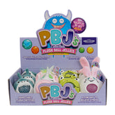 PBJ Collectible Plush Ball Jellies; gel-filled plush sensory toy; Lily frog plush ball jelly; Mako shark squish plush toy; Hopscotch bunny sensory plush; Rainbow unicorn gel ball plush