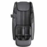 Relaxus 4D Aurora Massage Chair in white and grey; Relaxus Aurora massage chair side view; 4D massage mechanism inside Relaxus Aurora chair; Relaxus Aurora waist heating feature; Relaxus Aurora air compression massage chair; Relaxus Aurora 140 degree foot and ankle stretch; Relaxus Aurora large-screen controller; Relaxus Aurora ergonomic massage track