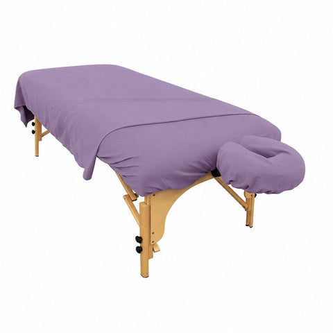 Purple microfiber massage table fitted sheet Violet microfiber massage table flat sheet Purple massage table sheets for spas and clinics Brushed microfiber massage table sheet 48 x 88 inch purple fitted massage sheet 48 x 88 inch purple flat massage sheet 70 x 90 inch purple flat massage sheet Purple 120 GSM microfiber treatment table sheet