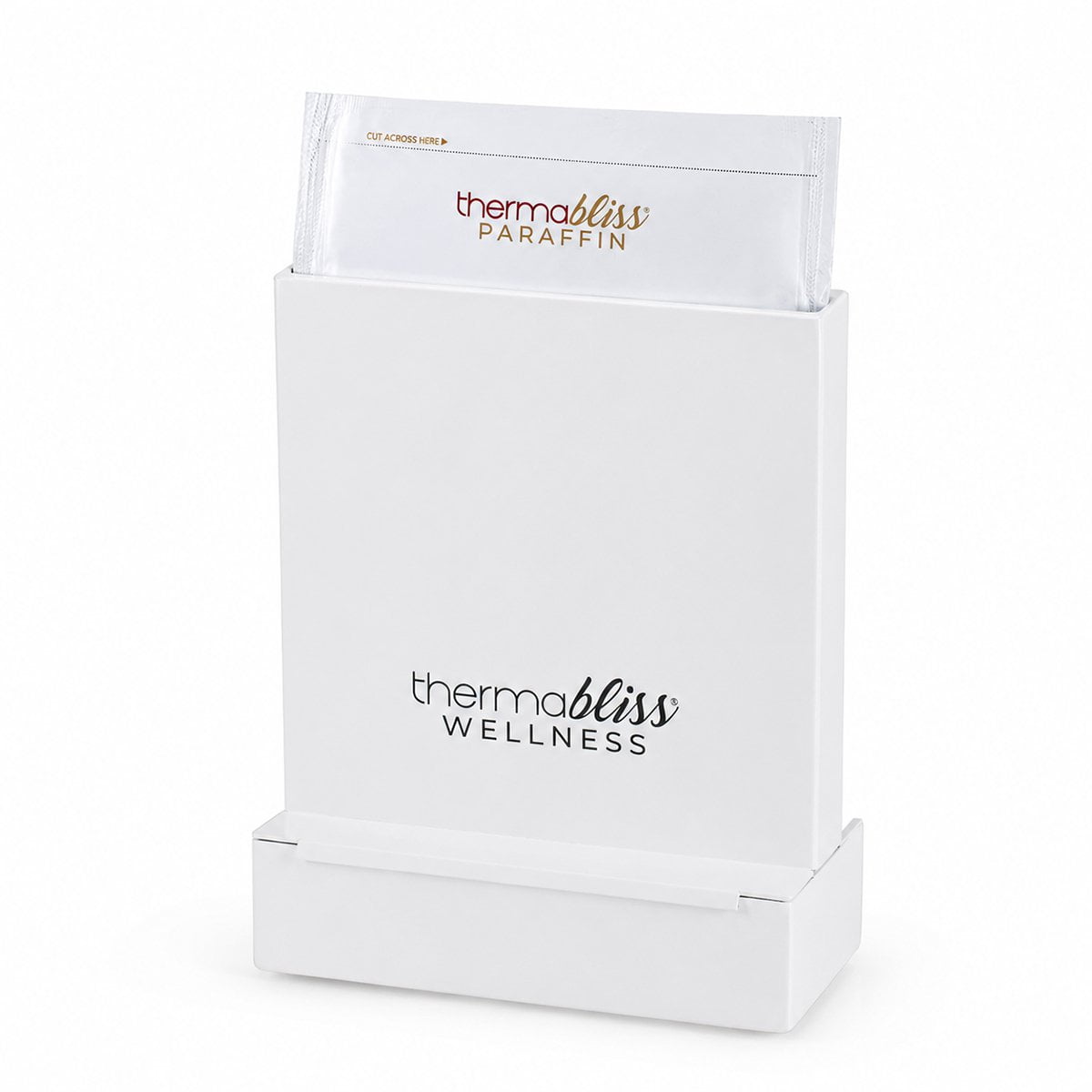 thermabliss Metal Paraffin Heating Chamber; thermabliss metal heating chamber for paraffin gloves and booties; compact vertical thermabliss paraffin heating chamber; metal thermabliss heating chamber in a wellness treatment setting; thermabliss paraffin chamber with compact vertical design; commercial-grade metal paraffin heating chamber; thermabliss heating system using mineral heater pouch and tap water; thermabliss Metal Heating Chamber for client-exclusive paraffin treatments. 
