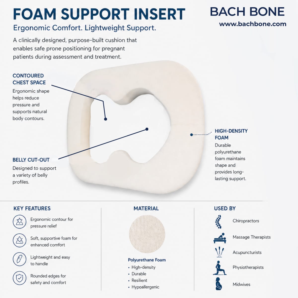 Bach Bone Pregnancy and Prone Cushion combo Stackable prenatal prone cushion for therapy table
Pregnancy prone cushion with small and large sections Prenatal treatment cushion for chiropractic table
Pregnancy belly and chest support cushion Washable covered prenatal prone cushion combo Bach Bone cushion stacked XL height option
Prone pregnancy support cushion for clinics Foam support insert for prenatal prone positioning High-density foam prenatal support cushion