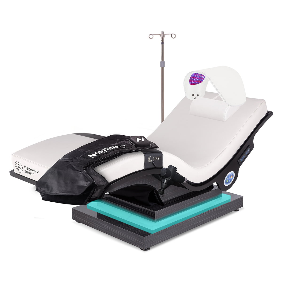 Living Earth Crafts Recovery Reset Lounger zero gravity recovery chair with compression therapy boots LED light therapy and percussion recovery tools