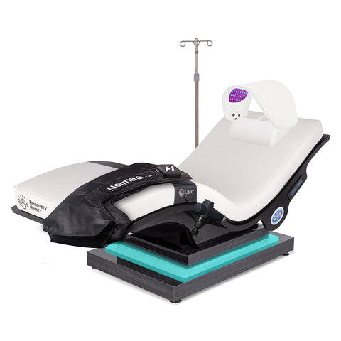 Living Earth Crafts Recovery Reset Lounger zero gravity recovery chair with compression therapy boots LED light therapy and percussion recovery tools