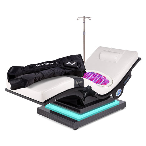 Living Earth Crafts Recovery Reset Lounger zero gravity recovery chair with compression therapy boots LED light therapy and percussion recovery tools