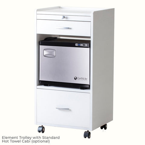 Earthlite Element spa trolley with White Ash finish and two supply drawers