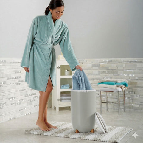 Extra large towel warmer bucket with lid
Towel warmer bucket with free Ocean Blue spa towels Compact towel warmer for bathroom or spa Heated towel bucket for oversized bath towels Towel warmer with timer control panel Spa towel warmer bucket in bathroom 