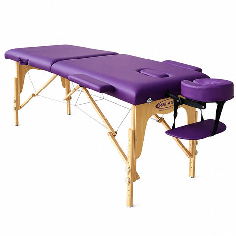 Relaxus Prolite purple portable massage table package Relaxus Prolite portable massage table with face cradle purple folding massage table with beech wood frame Portable massage table package with armrests and carrying bag Relaxus Prolite massage table with microfiber sheet set Purple massage table with high-density foam Portable massage table package for students and mobile therapists Relaxus Prolite massage 