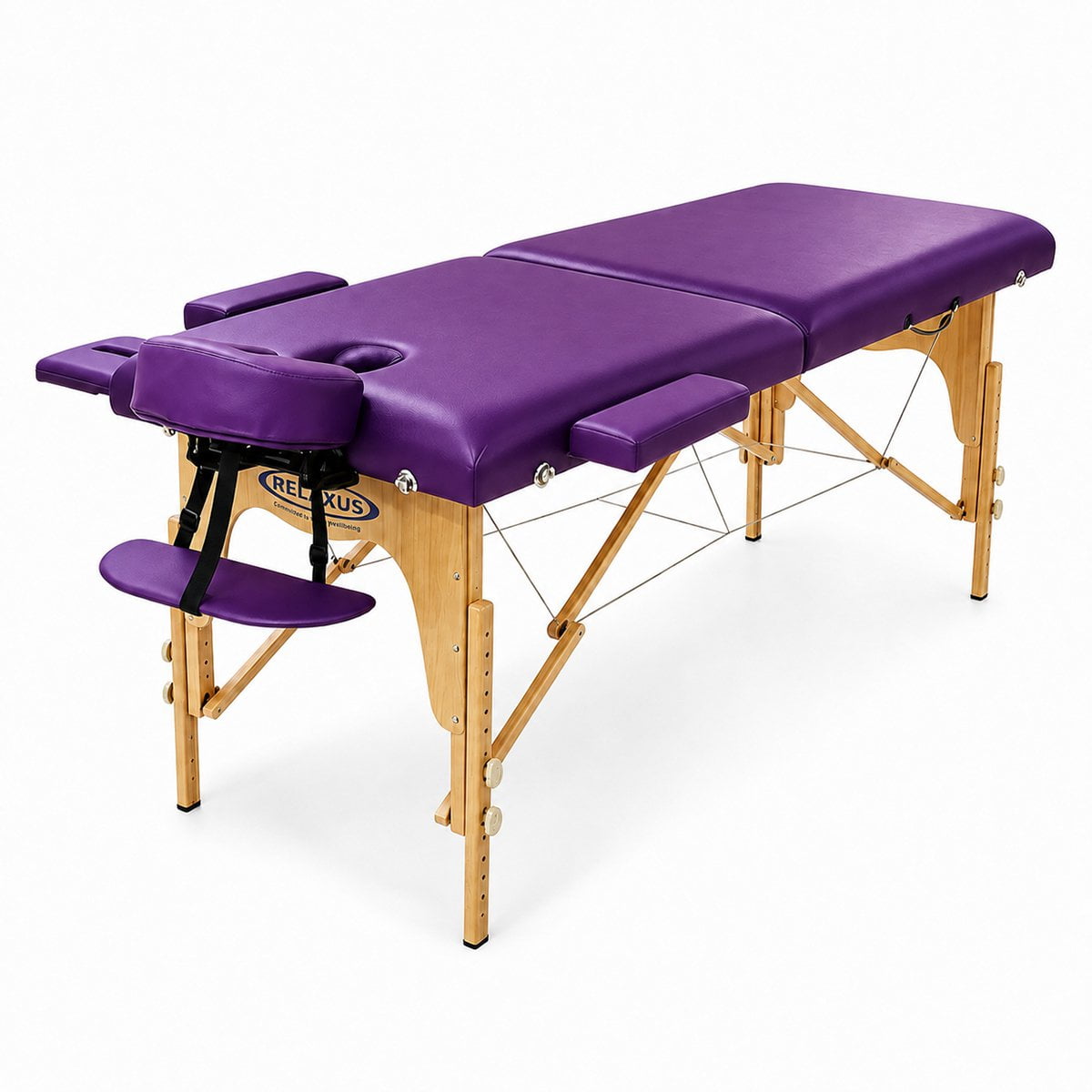 Relaxus Prolite purple portable massage table package Relaxus Prolite portable massage table with face cradle purple folding massage table with beech wood frame Portable massage table package with armrests and carrying bag Relaxus Prolite massage table with microfiber sheet set Purple massage table with high-density foam Portable massage table package for students and mobile therapists Relaxus Prolite massage 