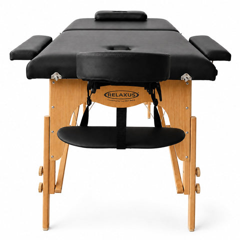 Relaxus Prolite black portable massage table package Relaxus Prolite portable massage table with face cradle
Black folding massage table with beech wood frame Portable massage table package with armrests and carrying bag Relaxus Prolite massage table with microfiber sheet set
Black massage table with high-density foam Portable massage table package for students and mobile therapists
Relaxus Prolite massage table with carrying case and linens