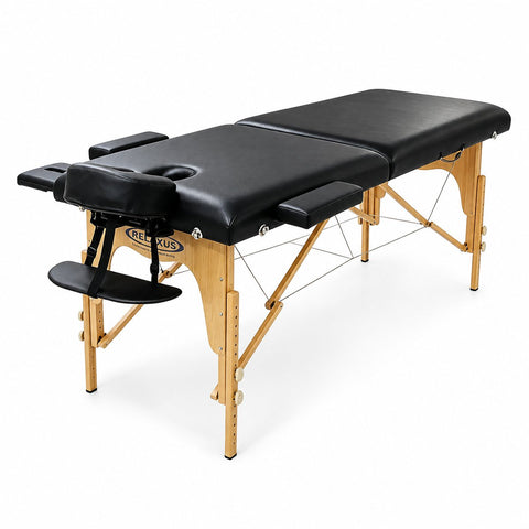 Relaxus Prolite black portable massage table package Relaxus Prolite portable massage table with face cradle
Black folding massage table with beech wood frame Portable massage table package with armrests and carrying bag Relaxus Prolite massage table with microfiber sheet set
Black massage table with high-density foam Portable massage table package for students and mobile therapists
Relaxus Prolite massage table with carrying case and linens