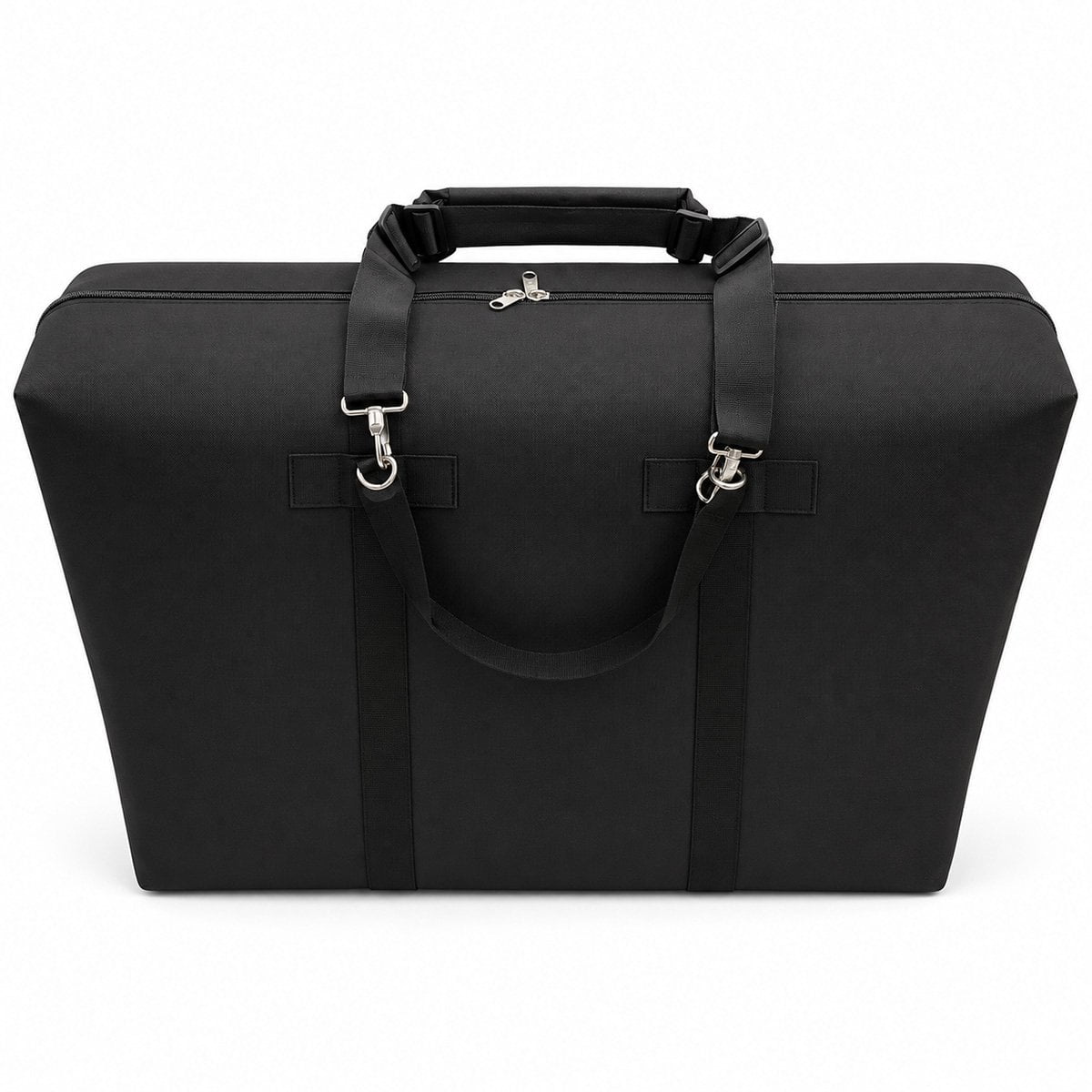  Massage Table Carry Case in heavy-duty nylon; professional portable massage table carrying bag; padded shoulder strap on massage table case; reinforced bottom of massage table carry bag; double handles on portable massage table case; internal accessory pouch inside massage table bag; 30 inch Massage Table Carry Case; 32 inch professional massage table bag; heavy-duty nylon carry case with zipper pulls 