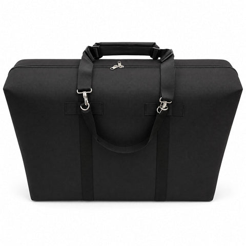  Massage Table Carry Case in heavy-duty nylon; professional portable massage table carrying bag; padded shoulder strap on massage table case; reinforced bottom of massage table carry bag; double handles on portable massage table case; internal accessory pouch inside massage table bag; 30 inch Massage Table Carry Case; 32 inch professional massage table bag; heavy-duty nylon carry case with zipper pulls 