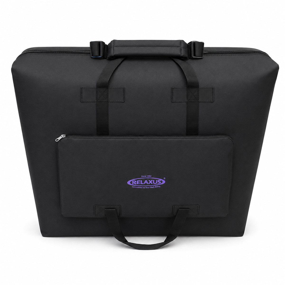  Massage Table Carry Case in heavy-duty nylon; professional portable massage table carrying bag; padded shoulder strap on massage table case; reinforced bottom of massage table carry bag; double handles on portable massage table case; internal accessory pouch inside massage table bag; 30 inch Massage Table Carry Case; 32 inch professional massage table bag; heavy-duty nylon carry case with zipper pulls 