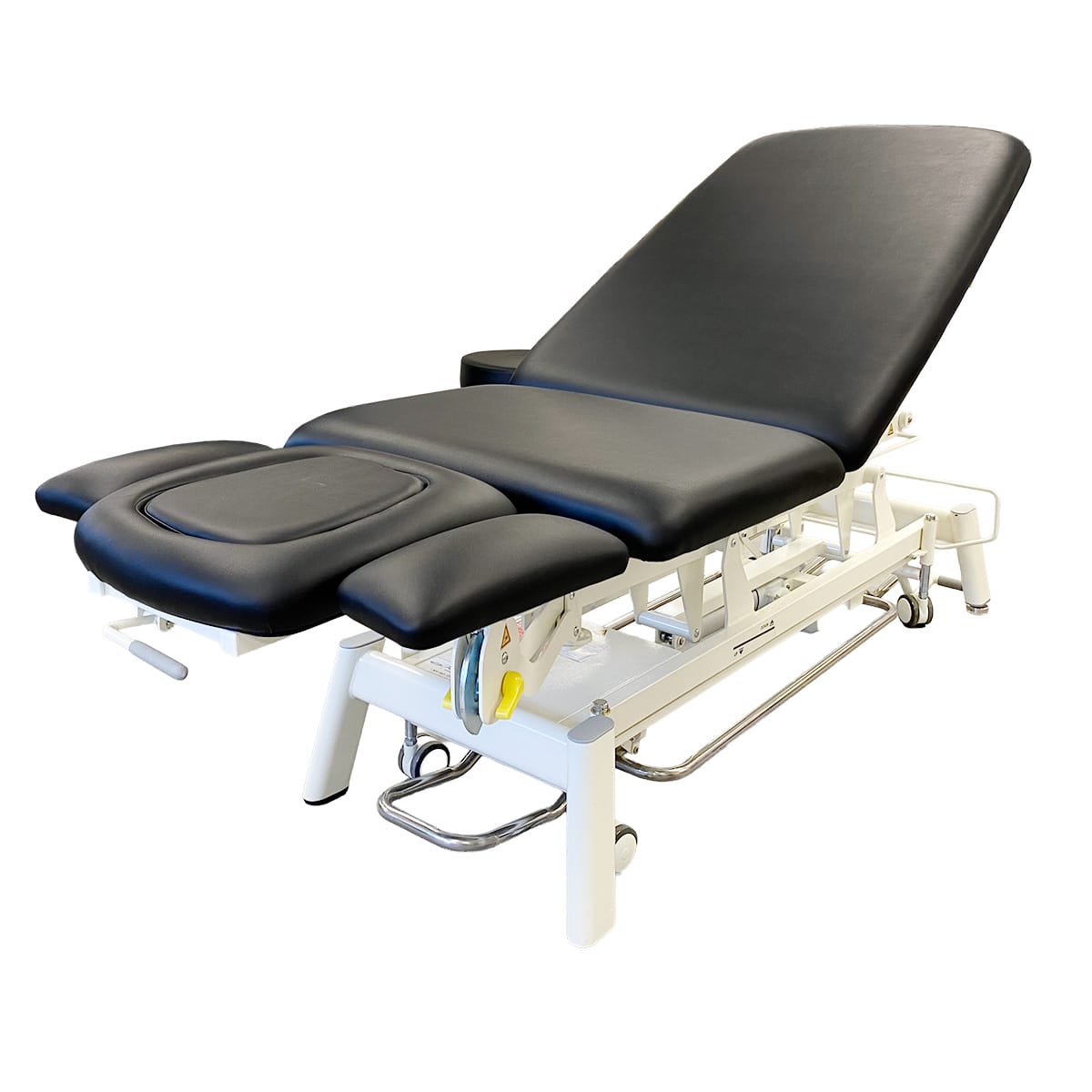Relaxus Apollo Multi-Flex 3-section electric treatment table Electric treatment table with pneumatic assist
Clinical treatment table with face cradle and arm rests Heavy-duty electric physio treatment table
Relaxus Apollo treatment table side view Multidisciplinary clinic electric treatment table