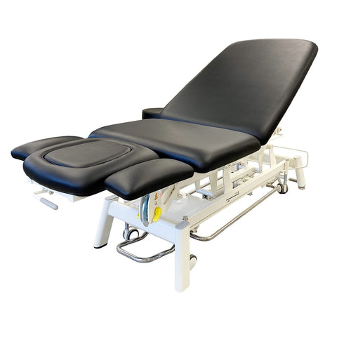 Relaxus Apollo Multi-Flex 3-section electric treatment table Electric treatment table with pneumatic assist
Clinical treatment table with face cradle and arm rests Heavy-duty electric physio treatment table
Relaxus Apollo treatment table side view Multidisciplinary clinic electric treatment table