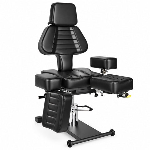 Relaxus Pneumatic Tattoo Bed and Chair Professional hydraulic tattoo chair Adjustable tattoo bed with pneumatic backrest Tattoo chair with adjustable armrests and leg rest
Relaxus tattoo bed with face cradle
Professional tattoo chair with 4-inch upholstery Hydraulic tattoo bed with powder-coated steel frame
Tattoo chair in Pearl Black eco leather
Tattoo bed with adjustable backrest and leg rest Professional tattoo studio chair