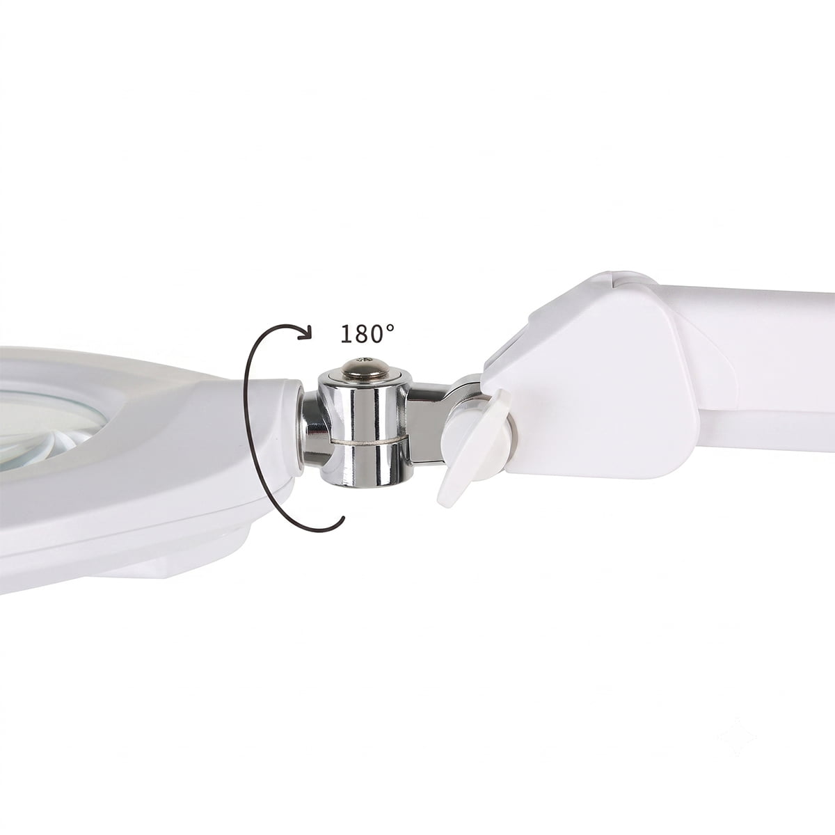 Silhouet-Tone C103 professional LED magnifying lamp; C103 magnifying lamp with articulated arm; 7-inch glass lens on Silhouet-Tone C103 lamp; LED ring surrounding the C103 magnifying lens; C103 table-clamp magnifying lamp for estheticians; Silhouet-Tone magnifying lamp positioned over a treatment table; Touch dimmer control on C103 LED magnifying lamp; Table clamp attachment for Silhouet-Tone C103 lamp.