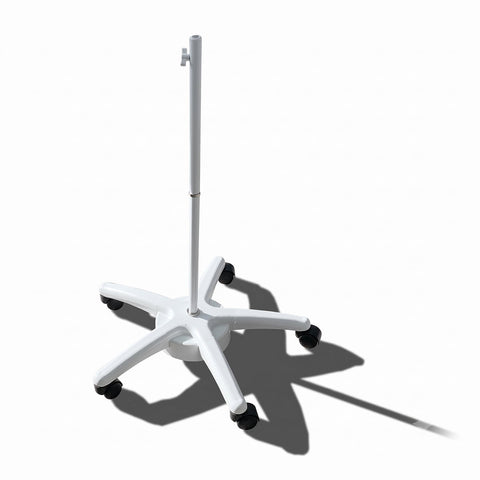 Silhouet-Tone L524 floor stand magnifier lamp; White L524 freestanding magnifier lamp; Silhouet-Tone magnifier lamp with five-foot floor base; L524 floor stand for professional treatment rooms; White floor stand magnifier lamp beside a treatment table; Five-foot base on Silhouet-Tone L524 lamp; L524 magnifier lamp for esthetician workspaces; Disassembled L524 floor stand components before assembly