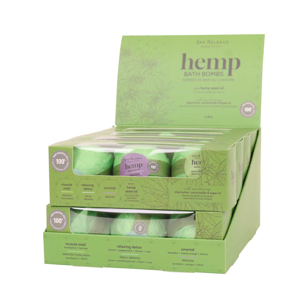 Hemp Bath Bombs 3 Piece Gift Set  (3 x 80 g) - Displayer of 8