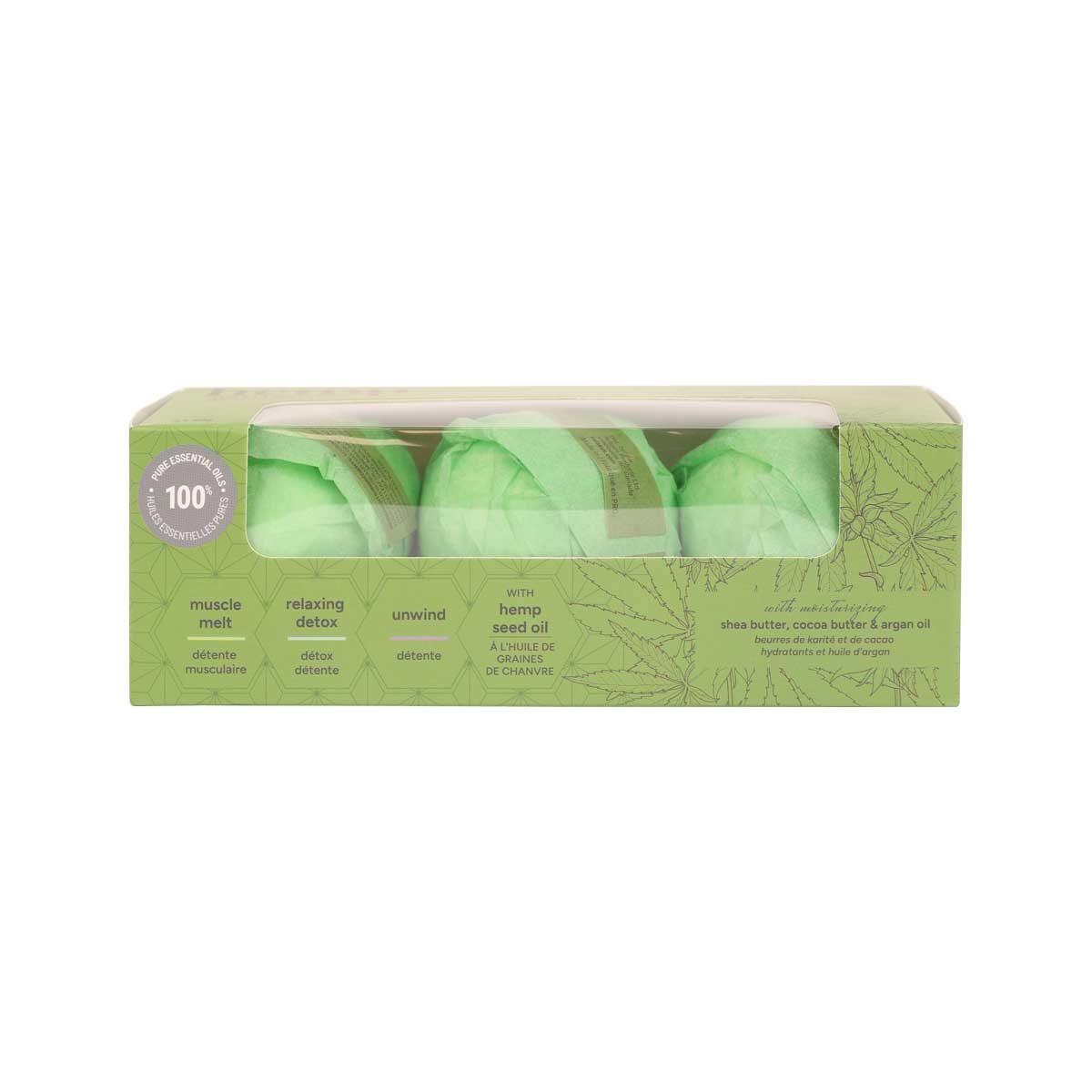 Hemp Bath Bombs 3 Piece Gift Set  (3 x 80 g) - Displayer of 8