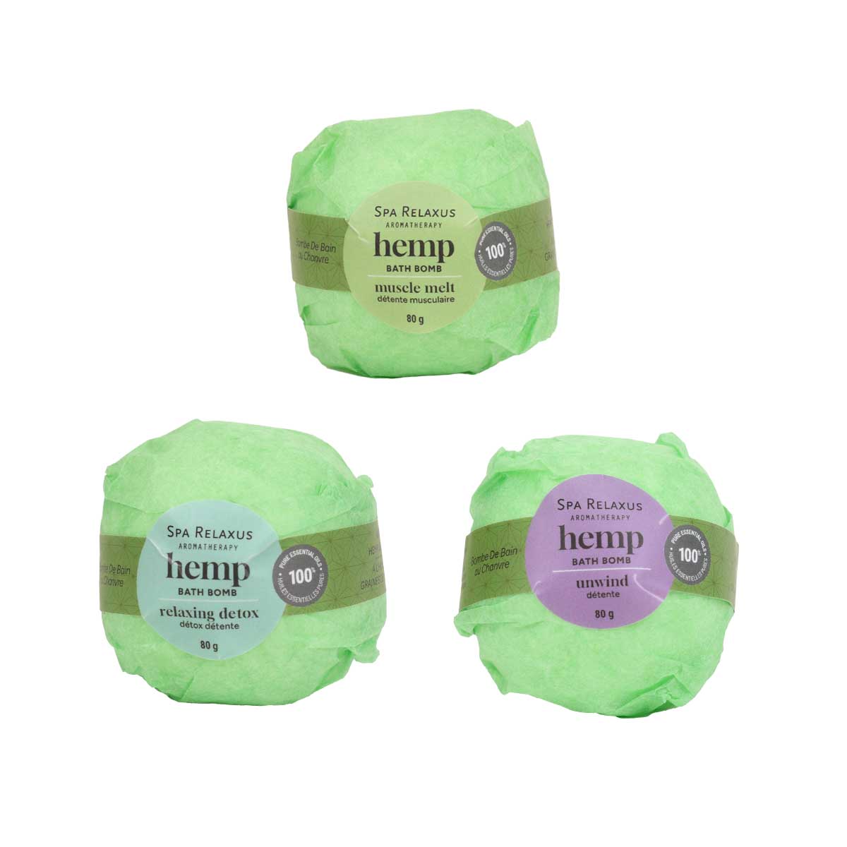 Hemp Bath Bombs 3 Piece Gift Set  (3 x 80 g) - Displayer of 8