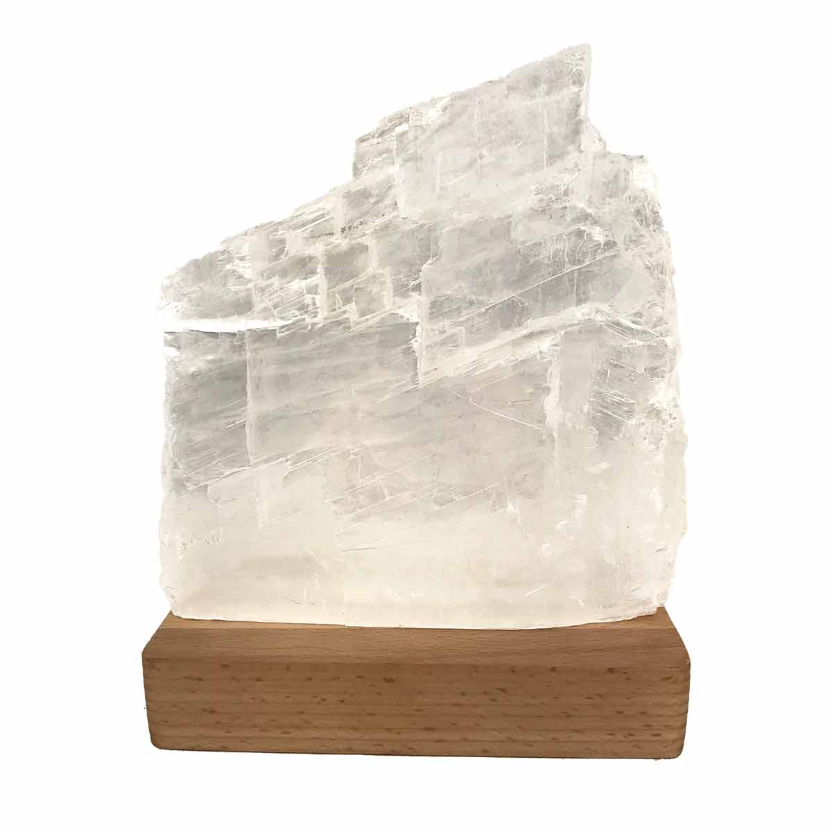 WBM Selenite Crystal Lamp – Moroccan Style Night Light With Wooden Base, USB Powered, 7-9 Inch Tall