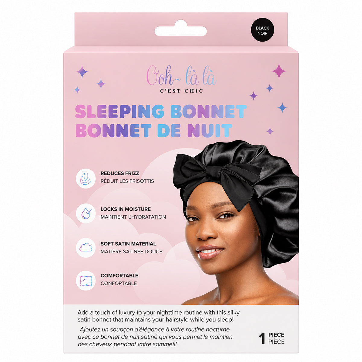 Black hair bonnet for sleeping
Adjustable sleeping bonnet with long ties Polyester hair bonnet for curly hair
Black hair bonnet for coily and textured hair Adjustable overnight hair bonnet
Hair bonnet with extra-long ties
Sleeping bonnet for long hair
Black polyester protective hair bonnet