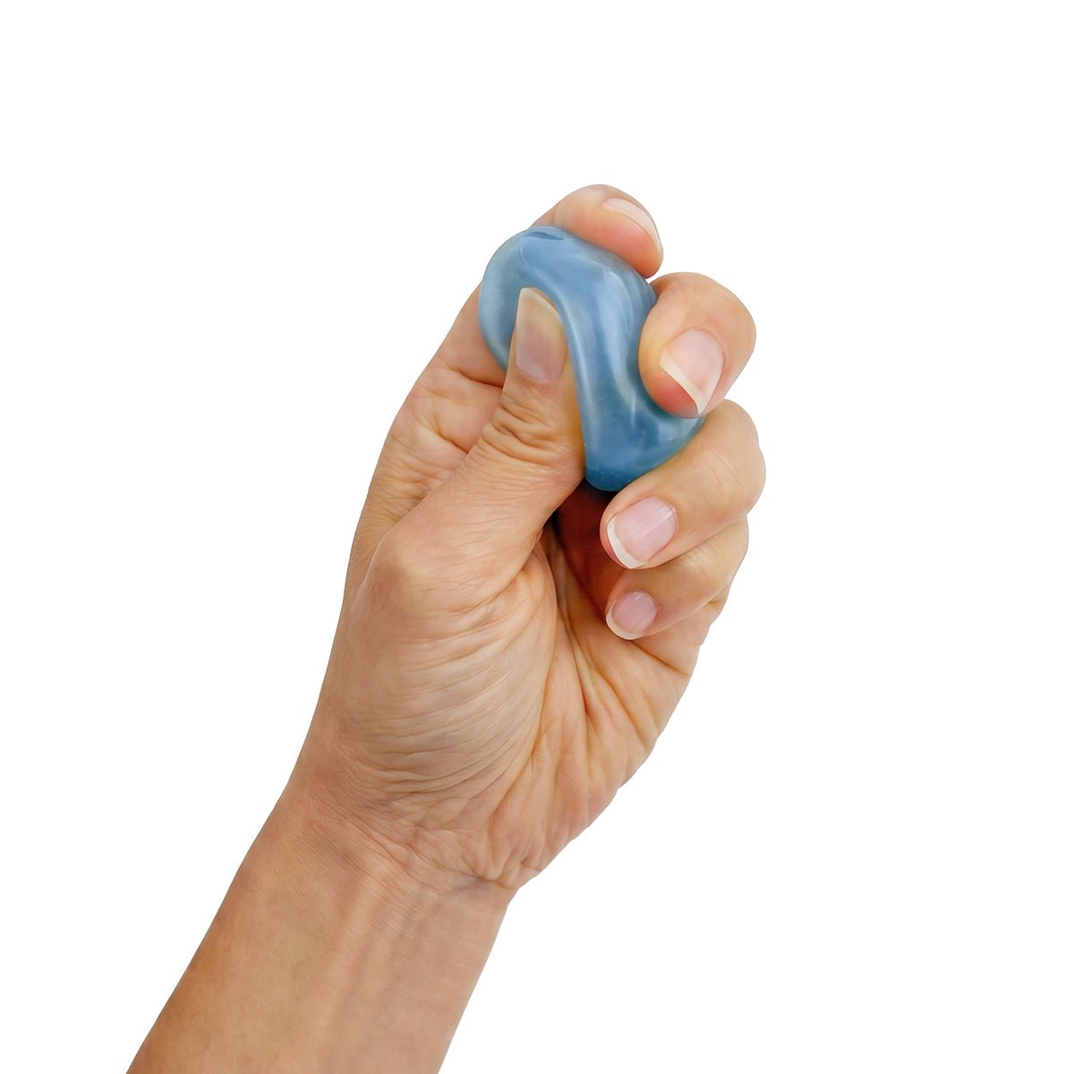 Mini Chill Sensory Cube Toy; blue sensory squeeze cube; anti-stress squeeze cube toy; tactile fidget cube in blue; Mini Chill cube for desk fidgeting; sensory cube toy display