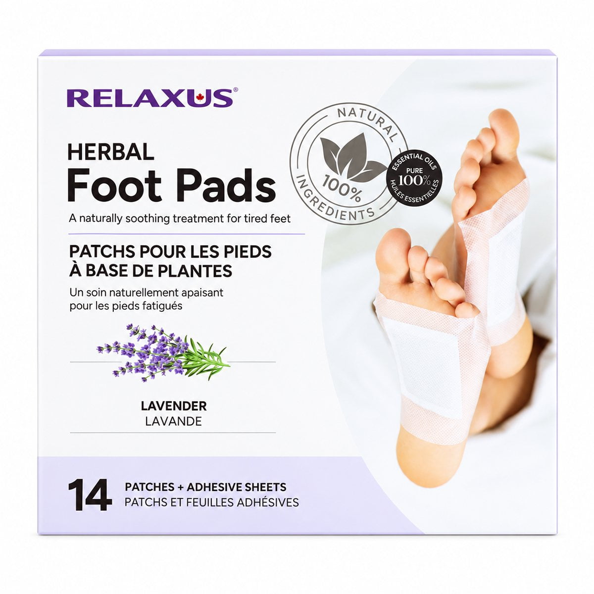 Lavender Herbal Foot Pads 14-pack
Overnight lavender herbal foot patches
Herbal foot pads with adhesive sheets
Lavender foot pads with wood vinegar and tourmaline Single-use herbal foot pads for overnight use Herbal foot patches with lavender and eucalyptus
Seven-night lavender foot-care patch set Lavender herbal foot pad applied to sole