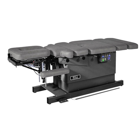Hill Air-Drop HA90C chiropractic table
Electric chiropractic air drop table
Air thoracic breakaway section detail
Power foot strips on HA90C
Finesse upholstery chiropractic table