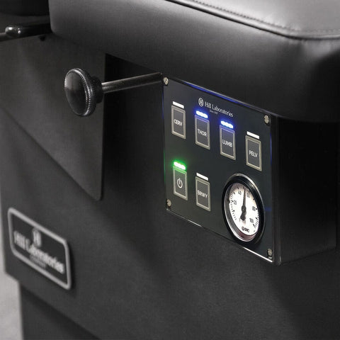 Hill Air-Drop HA90C chiropractic table
Electric chiropractic air drop table
Air thoracic breakaway section detail
Power foot strips on HA90C
Finesse upholstery chiropractic table