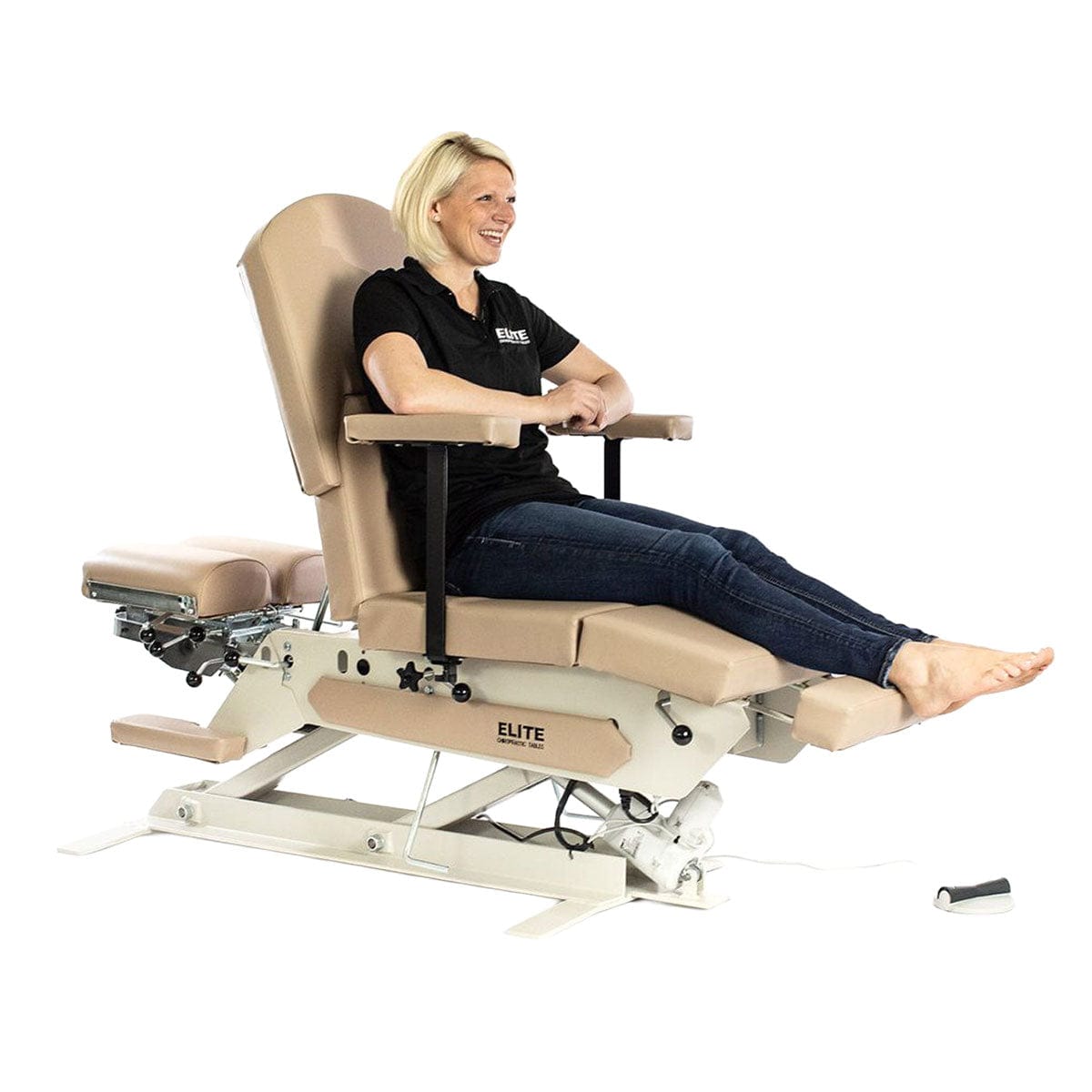 Elite hybrid adjusting chiropractic table
Electric elevation chiropractic table with hybrid conversion Hybrid chiropractic table with drops 21 inch chiropractic treatment table Chiropractic table with cordless elevation option