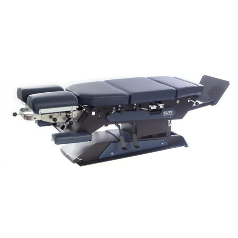Elite E5 high low chiropractic table
Motorized elevation chiropractic table
Elite E5 multi-directional headpiece
Chiropractic table with pelvic drop
Elite E5 powder coated steel base