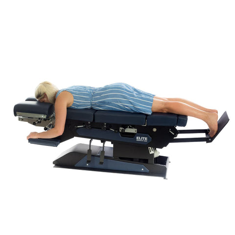 Elite E5 high low chiropractic table
Motorized elevation chiropractic table
Elite E5 multi-directional headpiece
Chiropractic table with pelvic drop
Elite E5 powder coated steel base