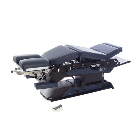 Elite E5 high low chiropractic table
Motorized elevation chiropractic table
Elite E5 multi-directional headpiece
Chiropractic table with pelvic drop
Elite E5 powder coated steel base