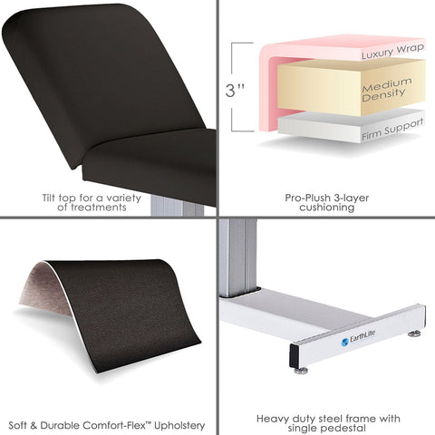 Everest electric lift spa table single pedestal Electric spa table with rounded salon corners Pro-Plush 3 inch cushioned treatment table
Single column spa lift table in clinic
Everest spa table foot control detail