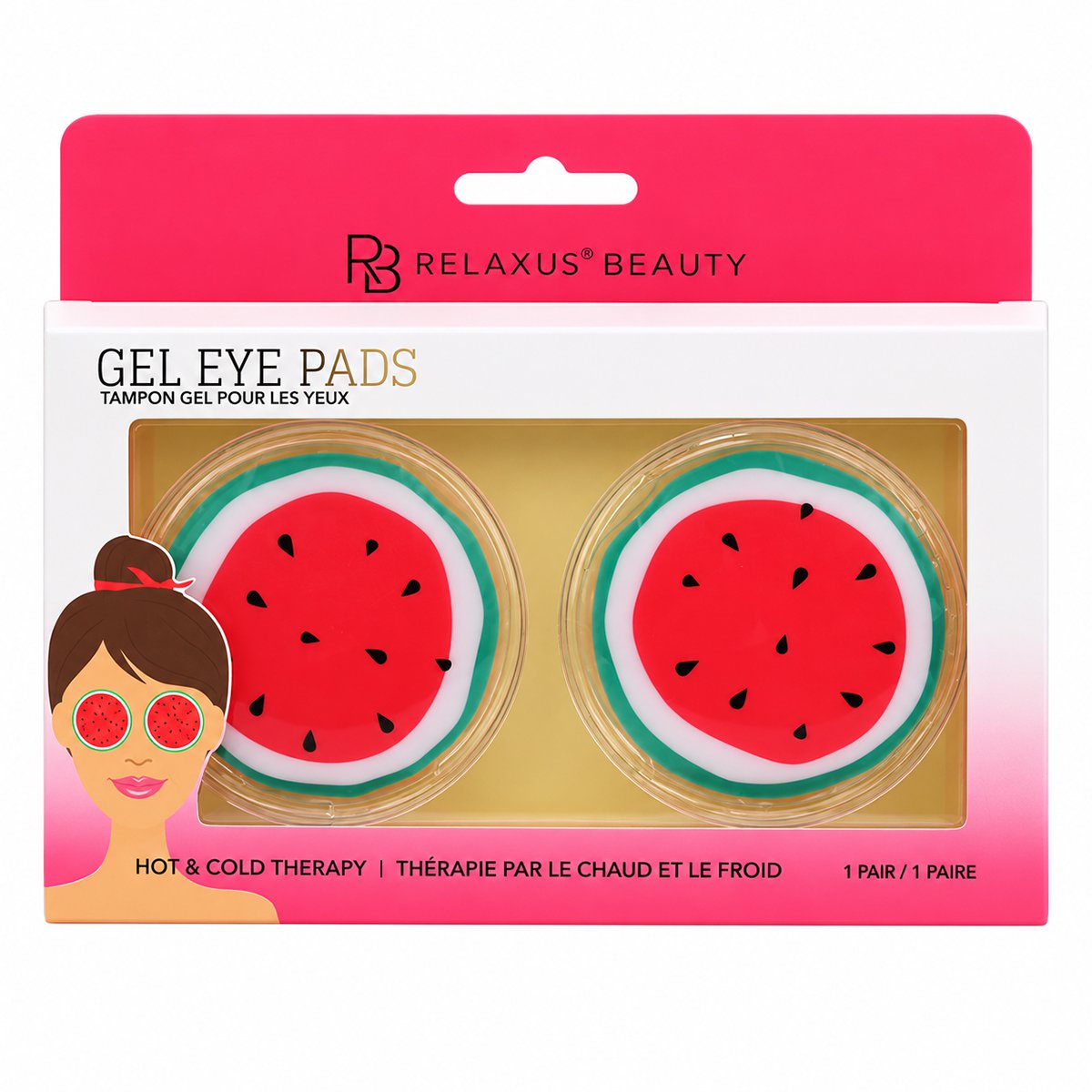 Reusable watermelon hot and cold gel eye pads Cooling watermelon gel eye pads Watermelon-shaped reusable gel eye pads Pair of hot and cold watermelon eye pads Cooling gel eye pads for tired eyes PVC watermelon gel eye pads with non-toxic filling Reusable warming watermelon eye pads Compact watermelon gel eye pads for home or travel