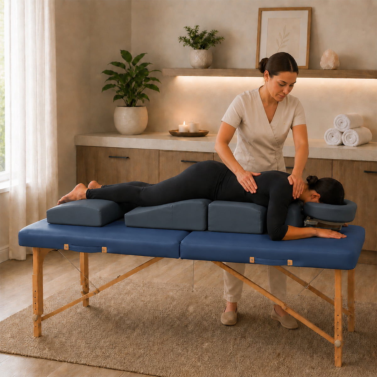 Relaxus 4-piece pregnancy support cushion and headrest Pregnancy support cushion for massage table
Prenatal massage cushion in Agate Blue Face-down pregnancy massage support system Pregnancy bolster set with split leg support
Portable prenatal massage cushion with carry bag Ergonomic pregnancy massage headrest and cushion
Professional pregnancy support cushion for spas and clinics