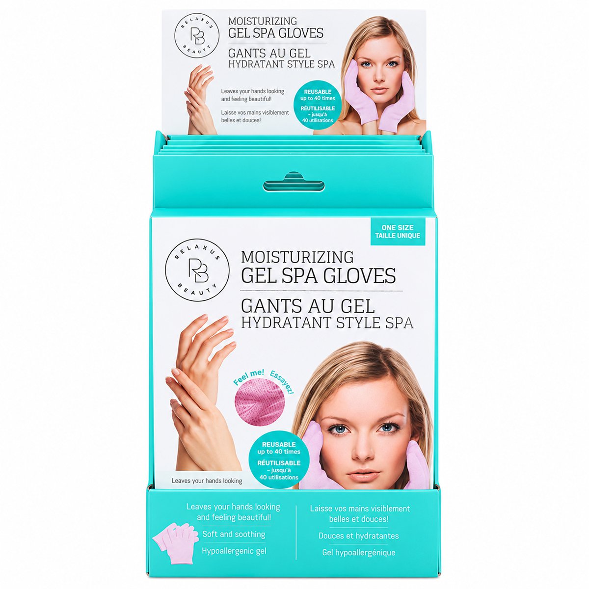 Moisturizing Spa Gloves Reusable gel-lined moisturizing gloves Hand treatment gloves with jojoba and olive oil Spa gloves with vitamin E and lavender oil Reusable moisturizing hand gloves Gel-lined gloves for dry-feeling hands Soft moisturizing spa gloves 20-minute reusable hand treatment gloves