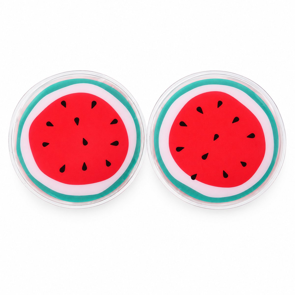 Reusable watermelon hot and cold gel eye pads Cooling watermelon gel eye pads Watermelon-shaped reusable gel eye pads Pair of hot and cold watermelon eye pads Cooling gel eye pads for tired eyes PVC watermelon gel eye pads with non-toxic filling Reusable warming watermelon eye pads Compact watermelon gel eye pads for home or travel