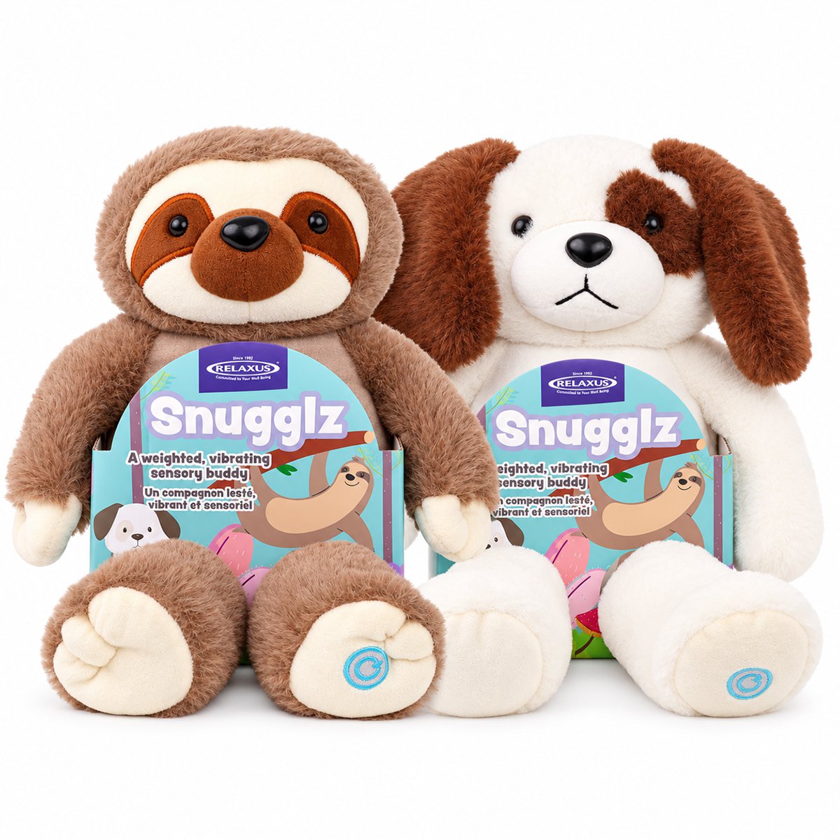 Snugglz Weighted Vibrating Buddy plush toy Weighted sensory plush toy with vibration Snugglz plush buddy with glass bead filling Vibrating plush comfort toy Soft weighted plush sensory buddy  Snugglz vibrating toy with foot activation button
Portable weighted plush toy for quiet time Polyester weighted vibrating buddy