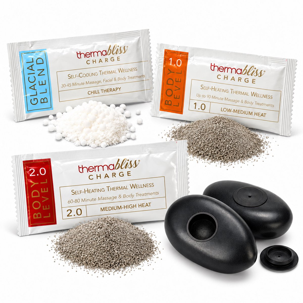 Thermabliss self-heating and cooling charges Thermabliss 36-treatment thermal charge pack Water-activated Thermabliss heating charges
Thermabliss charges for ceramic massage stones Thermabliss charges for porcelain massage shells
Portable thermal treatment charge system Thermabliss heating and cooling treatment supplies Professional massage thermal treatment charges