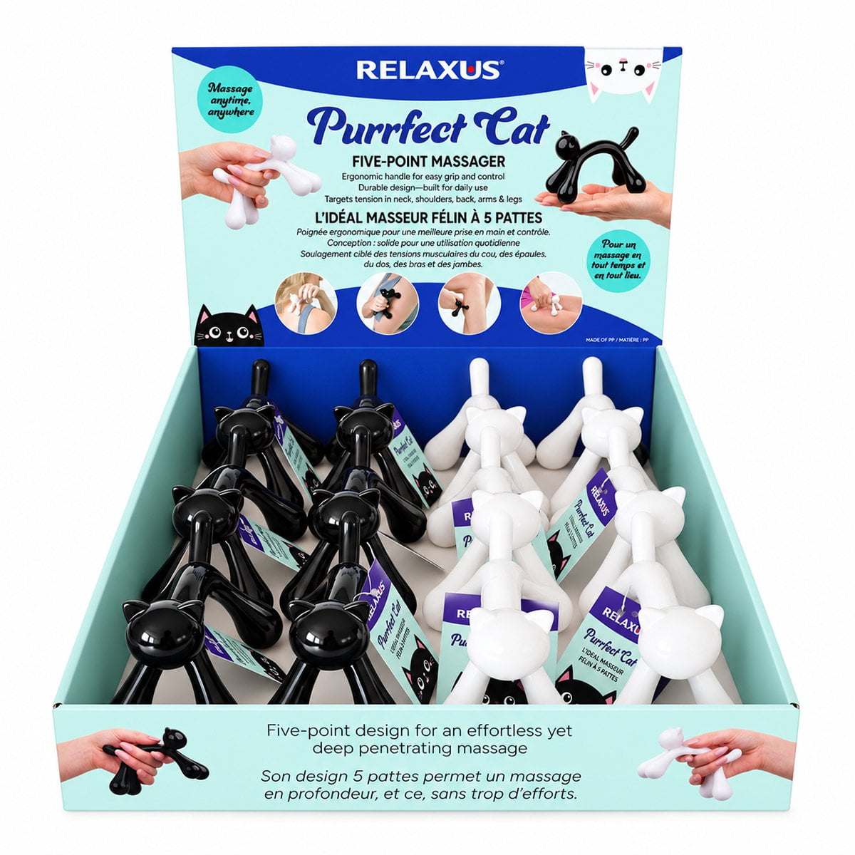 Cat-shaped manual massage tool
Five-point handheld body massager
Manual massager with ergonomic handle Compact travel-friendly massage tool PS plastic manual massager in assorted colours
Manual massager for neck shoulders back arms and legs Five-point massage tool for everyday use