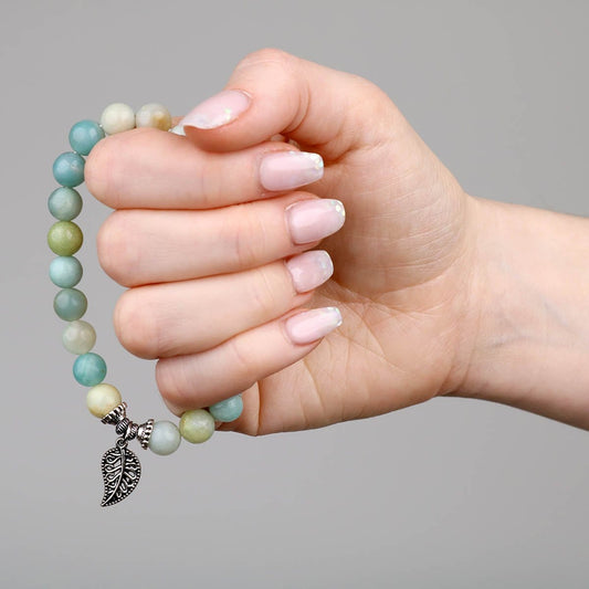 Amazonite Bracelet leaf in hand