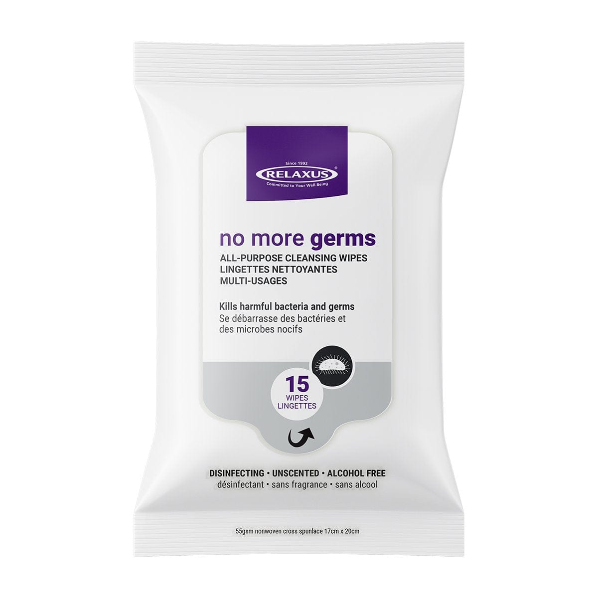 No More Germs Anti-Bacterial Cleansing Wipes Displayer of 12