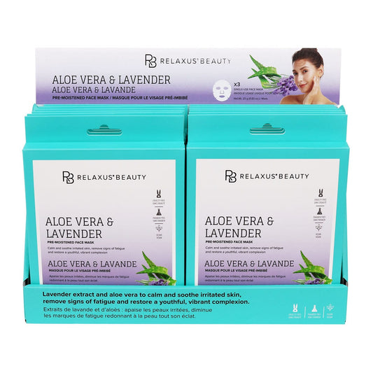 Aloe & Lavender Face Masks - Displayer of 12