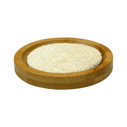 Round Bamboo Soap Tray with Loofah Pad