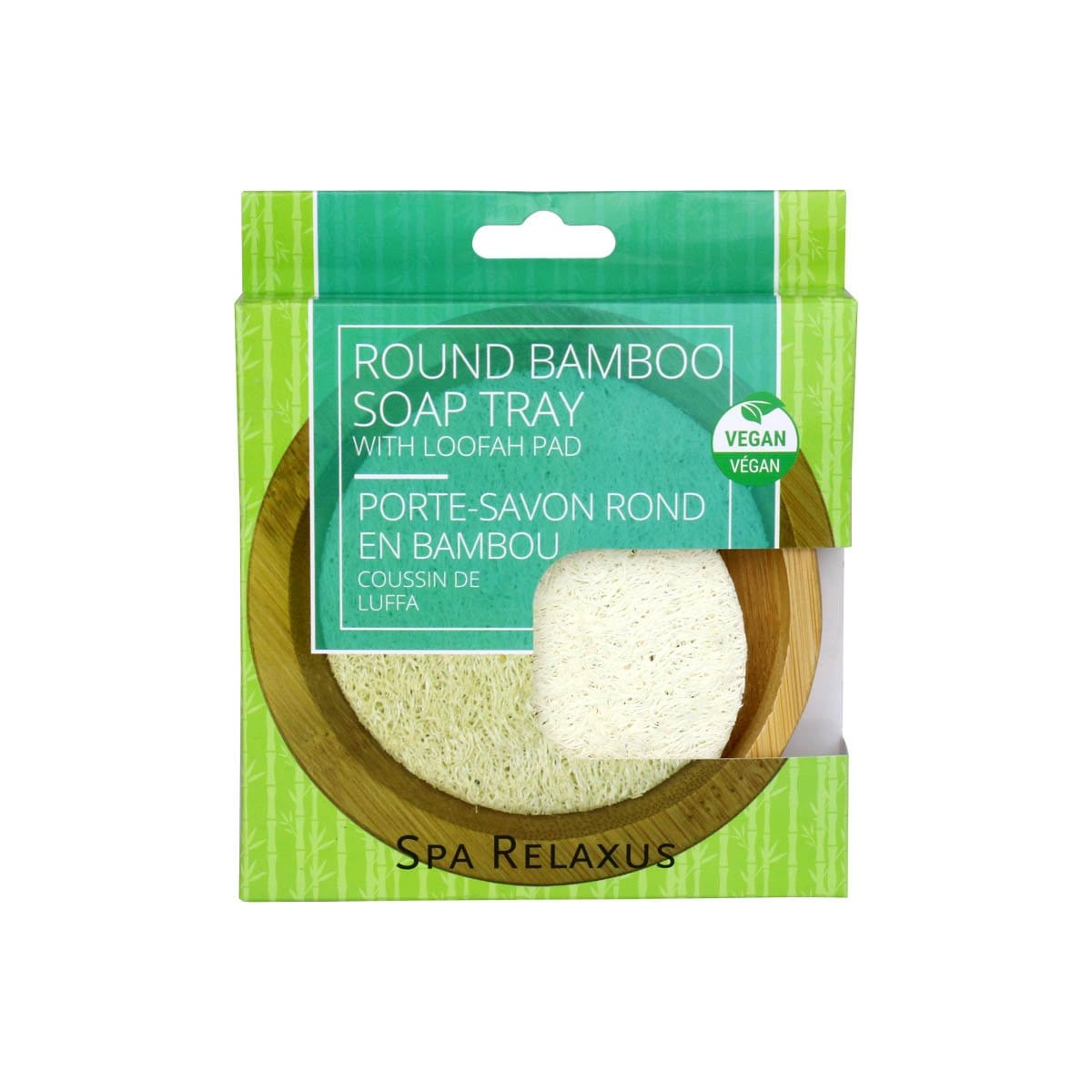 Round Bamboo Soap Tray with Loofah Pad