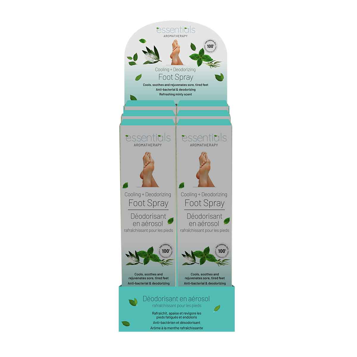 cooling and deodorizing foot spray; minty foot spray with essential oils; 100 ml peppermint tea tree eucalyptus foot spray; refreshing foot-care spray for gym bags; deodorizing foot spray for active days; compact foot spray for travel